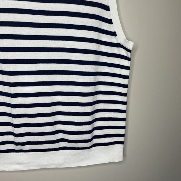 J.CREW Sweater Shell Women Large White Navy Stripe Top NEW Cotton CA085 - Picture 5 of 15